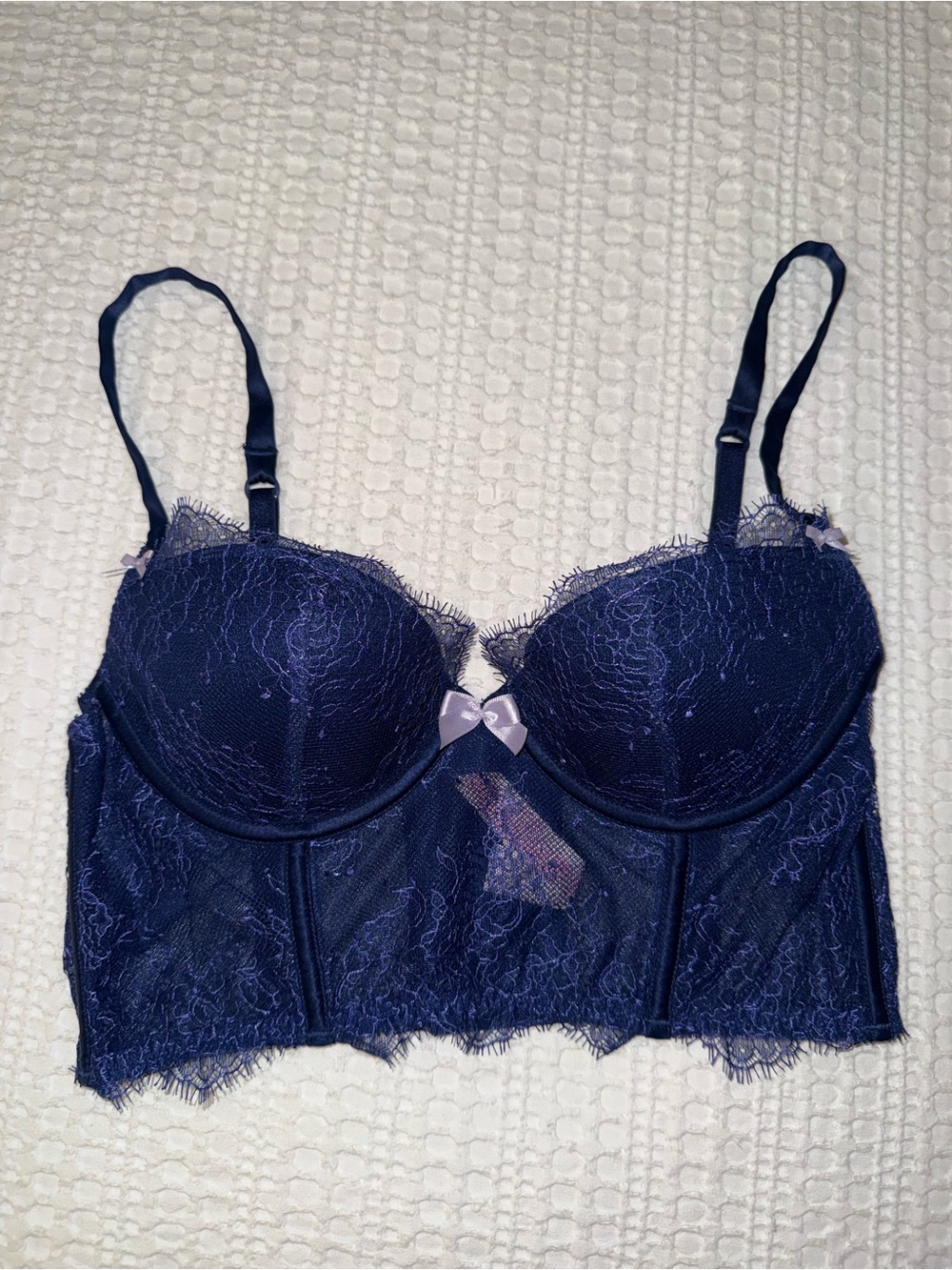 Victoria's Secret Very Sexy Blue Lace Bustier/Longline Bra Size
34B